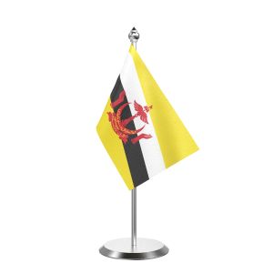 Brunei Darussalam  Table Flag With Stainless Steel Base And Pole