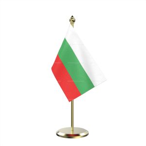 Single Bulgaria Table Flag With Brass Base And Brass Pole