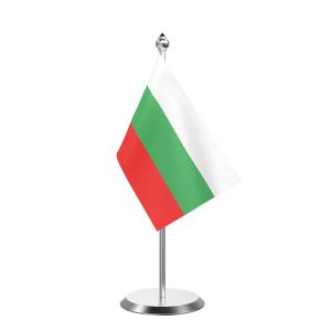 Single Bulgaria Table Flag with Stainless Steel Base and Pole with 15" pole