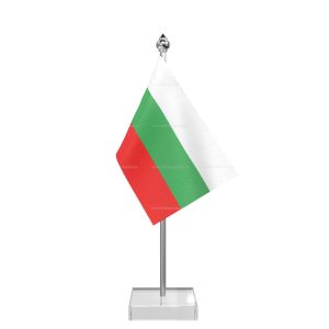 Bulgaria Table Flag With Stainless Steel Pole And Transparent Acrylic Base Silver Top