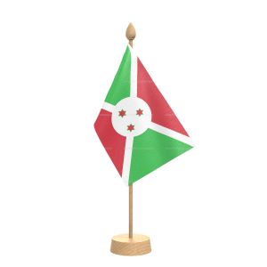 Burundi Table Flag With Wooden Base and 15" Wooden Pole