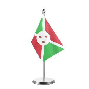 Single Burundi Table Flag with Stainless Steel Base and Pole with 15" pole