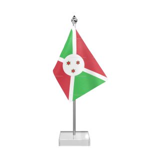 Burundi Table Flag With Stainless Steel Pole And Transparent Acrylic Base Silver Top