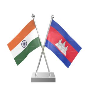 Cambodia Table Flag With Stainless Steel Square Base And Pole