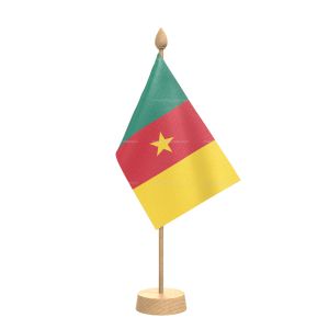 Cameroon Table Flag With Wooden Base and 15" Wooden Pole