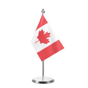 Canada  Table Flag With Stainless Steel Base And Pole