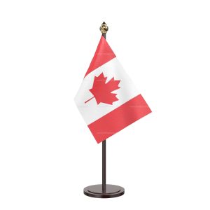 Canada Table Flag With Black Acrylic Base And Gold Top