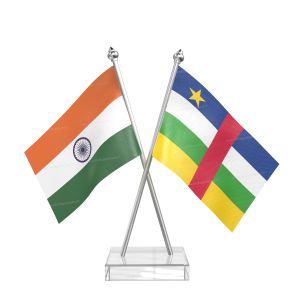 Central african rep Table Flag With Stainless Steel pole and transparent acrylic base silver top
