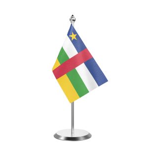 Single Central African Rep Table Flag with Stainless Steel Base and Pole with 15" pole