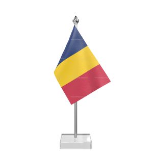 Chad Table Flag With Stainless Steel Pole And Transparent Acrylic Base Silver Top