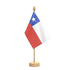 Chile Table Flag With Wooden Base and 15" Wooden Pole
