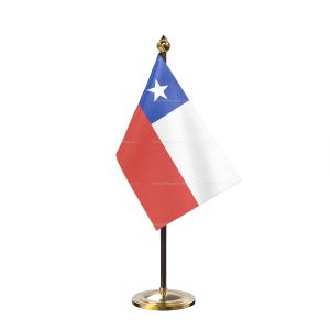 Chile Table Flag With Golden Base And Plastic pole