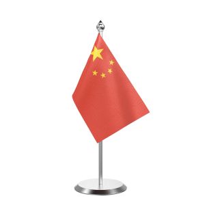 Single China Table Flag with Stainless Steel Base and Pole with 15" pole