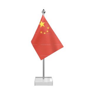 China Table Flag With Stainless Steel Pole And Transparent Acrylic Base Silver Top