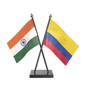 Colombia Table Flag With Black Acrylic Base And Gold Top