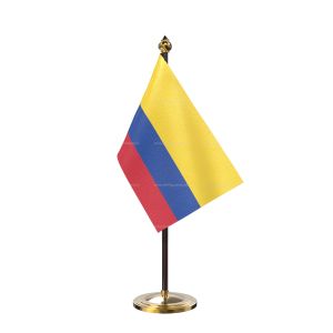 Colombia Table Flag With Golden Base And Plastic pole