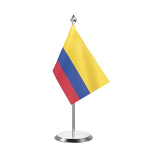 Single Colombia Table Flag with Stainless Steel Base and Pole with 15" pole