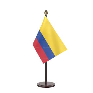 Colombia Table Flag With Black Acrylic Base And Gold Top