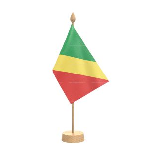 Congo, Republic of (Brazzaville) Table Flag With Wooden Base and 15" Wooden Pole