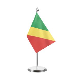 Single Congo, Republic of (Brazzaville) Table Flag with Stainless Steel Base and Pole with 15" pole