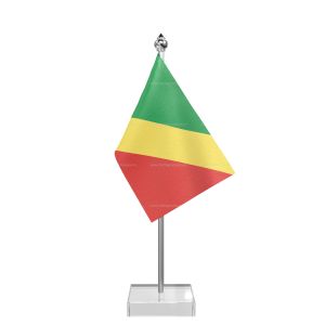 Congo, Republic Of (Brazzaville) Table Flag With Stainless Steel Pole And Transparent Acrylic Base Silver Top