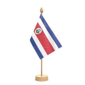 costa rica Table Flag With Wooden Base and 15" Wooden Pole
