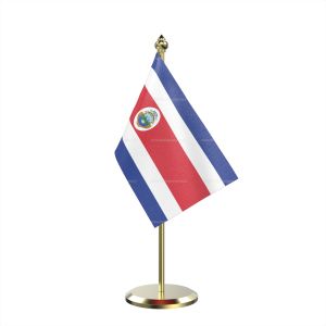 Single Costa Rican Table Flag With Brass Base And Brass Pole