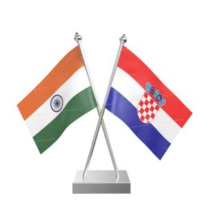 Croatia Table Flag With Stainless Steel Square Base And Pole