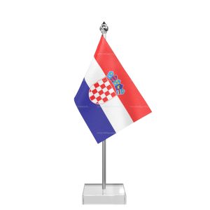 Croatia Table Flag With Stainless Steel Pole And Transparent Acrylic Base Silver Top