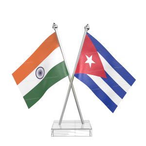 Cuba Table Flag With Stainless Steel pole and transparent acrylic base silver top