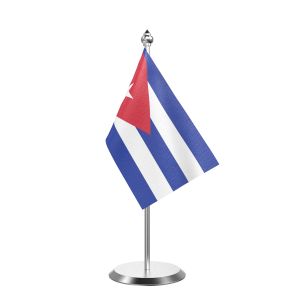 Cuba  Table Flag With Stainless Steel Base And Pole