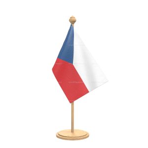 czech repub Table Flag With wooden Base And wooden pole