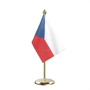 Single Czech Repub Table Flag With Brass Base And Brass Pole