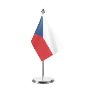 Czech Repub  Table Flag With Stainless Steel Base And Pole