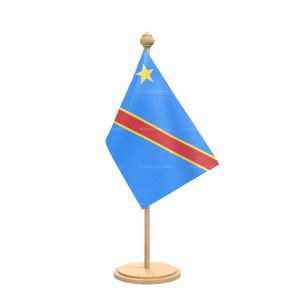 Democratic Republic of the Congo (Kinshasa)n Table Flag With wooden Base And wooden pole