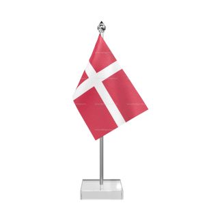 Denmark Table Flag With Stainless Steel Pole And Transparent Acrylic Base Silver Top