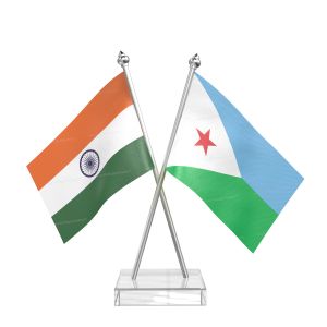 Djibouti Table Flag With Stainless Steel pole and transparent acrylic base silver top