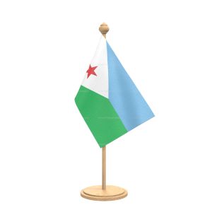 djibouti Table Flag With wooden Base And wooden pole