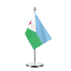 Single Djibouti Table Flag with Stainless Steel Base and Pole with 15" pole
