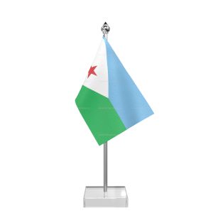 Djibouti Table Flag With Stainless Steel Pole And Transparent Acrylic Base Silver Top