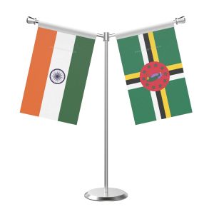 Y Shaped Dominica Table Flag with Stainless Steel Base and Pole