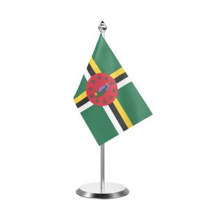 Dominica  Table Flag With Stainless Steel Base And Pole