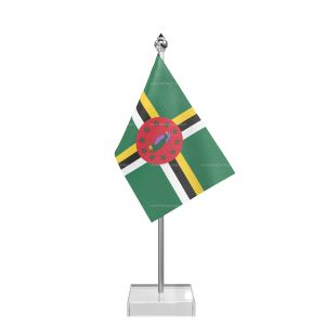 Dominica Table Flag With Stainless Steel Pole And Transparent Acrylic Base Silver Top