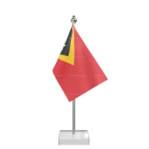 East Timor Table Flag With Stainless Steel Pole And Transparent Acrylic Base Silver Top