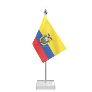 Ecuador Table Flag With Stainless Steel Pole And Transparent Acrylic Base Silver Top