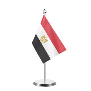 Single Egypt Table Flag with Stainless Steel Base and Pole with 15" pole