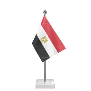 Egypt Table Flag With Stainless Steel Pole And Transparent Acrylic Base Silver Top