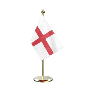 Single England Table Flag With Brass Base And Brass Pole