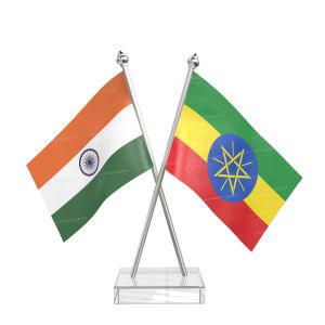 Ethiopia Table Flag With Stainless Steel pole and transparent acrylic base silver top