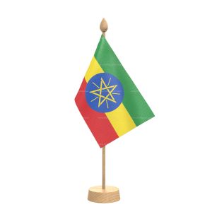 Ethiopia Table Flag With Wooden Base and 15" Wooden Pole